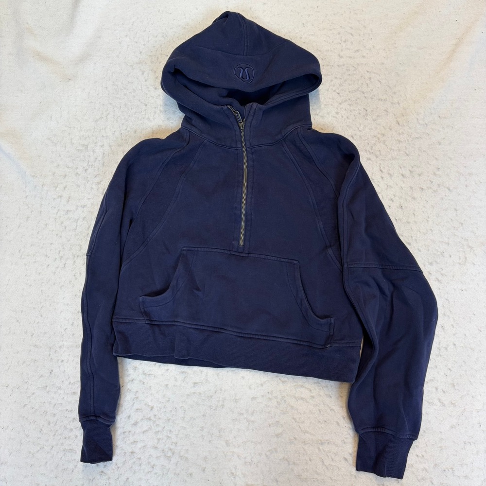 Lululemon Scuba Oversized Half Zip Hoodie Womens XS/S Navy Blue Cropped Pullover